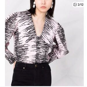 Ganni Tiger Zebra Animal Print Blouse